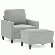 VidaXL Fauteuil avec repose-pied Gris clair 60 cm Velours Modèle Vega ProDesk Prestige - 8721012060128