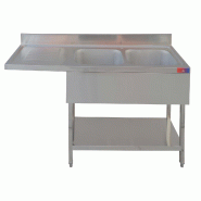 Gasfrit - Evier industriel inox 2 bacs 1 égouttoir creux pour lave-vaisselle 1800 x 600 x 850 + 100 mm - inox gf263 Gasfrit - Evier industriel inox 2 bacs 1 égouttoir creux pour lave-vaisselle 1800 x 600 x 850 + 100 mm - inox gf263