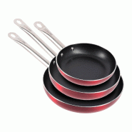 3claveles - Jeu de 3 poêles Ø20/Ø24/Ø28 cm en aluminium embouti avec revêtement antiadhésif - Q4946