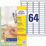 Avery Zweckform 1600 étiquettes enlevables dossier suspendu Laser blanches, format 45,7 x 16,9 mm (25 feuilles A4 / cdt) - blanc L6021REV-25