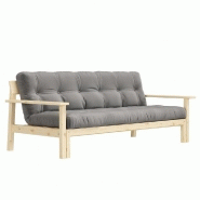 CANAPÉ CONVERTIBLE FUTON UNWIND PIN NATUREL COLORIS GRIS COUCHAGE 130 X 190 CM.