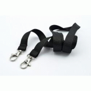 Cordon double mousqueton - 15 mm large - polyester souple - 90 cm long - Noir - référence : idp15d