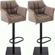 Décoshop26 - Tabourets de bar x2 réglable en tissu marron clair assise enveloppante capitonnée avec base carrée métal noir 10_0006842 - marron m�