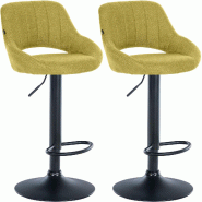 Décoshop26 - Lot de 2 tabourets de bar réglables en tissu vert dossier ajouré et pied métal noir 10_0006540 - noir métal 3000265627469