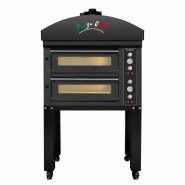 Four à pizza électrique 4 + 4 x Ø34 cm (12kW-380V) sur roulettes avec hotte d'extraction + moteur Série "PIZZA CHEF" PREMIUM-GOLDINOX - noir inox Four à pizza électrique 4 + 4 x Ø34 cm (12kW-380V) sur roulettes avec hotte d'extraction + moteur Série "PIZZA CHEF" PREMIUM-GOLDINOX - noir inox