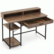 Helloshop26 - Bureau d'ordinateur avec étagère pour moniteur bureau informatique avec tiroir de rangement et 2 étagères ouvertes 20_0007985 - 3000 Helloshop26 - Bureau d'ordinateur avec étagère pour moniteur bureau informatique avec tiroir de rangement et 2 étagères ouvertes 20_0007985 - 3000