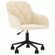 Helloshop26 - Chaise fauteuil siège pivotante de bureau informatique étude velours crème 02_0024103 - métal 3000214684796
