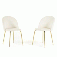 RATTATAN Lot de 2 chaises en velours avec pieds en métal, design élégant pour cuisine, salle à manger, bar ou restaurant – Sara – Blanc/Or - b RATTATAN Lot de 2 chaises en velours avec pieds en métal, design élégant pour cuisine, salle à manger, bar ou restaurant – Sara – Blanc/Or - b