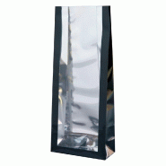 Sachet à fenêtre et fond plat glossy noir 8+4x20 cm - par 50 - Apte au contact alimentaire