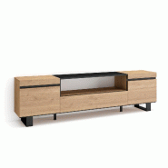 SKRAUT HOME Meuble TV, Banc Télé, 200x57x35cm, Pour les TV jusqu'à 80", Design industriel, Chêne et noir - beige Bois manufacturé 46_18