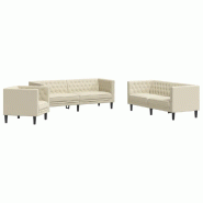 VidaXL Ensemble de canapé Chesterfield 3 pcs crème similicuir Modèle Gervélis - 3209268