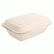 Boîte bagasse naturelle à couvercle attenant 600cc 13,6x18,2x6,4cm - par 1000