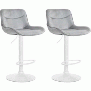 CLP Lot de 2 tabourets de bar Vonore velours Gris/Blanc - gris textile 325261 CLP Lot de 2 tabourets de bar Vonore velours Gris/Blanc - gris textile 325261