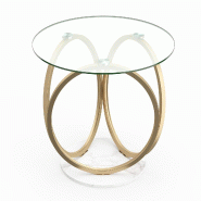 COSTWAY Table Ronde, en Verre Trempé et Cadre Métallique, Moderne, pour Salon et Bureau, 60x60x61,5 cm - doré verre TH32164SP