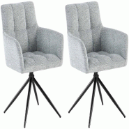 Décoshop26 - Lot de 2 chaises de salle à manger moderne et confort mécanisme de rotation à 180° en tissu gris clair et métal 10_0007536 - 300026