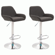 Décoshop26 - Lot de 2 tabourets de bar repose-pieds en forme d'arc en métal chromé assise en tissu gris foncé 10_0004040 - gris métal 3000251905335