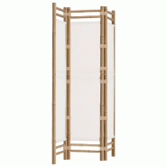 Décoshop26 - Paravent séparateur de pièce cloison pliante 3 panneaux 120 cm bambou et toile crème DEC031188 - 3000258332967