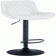Décoshop26 - Tabouret de bar x1 assise avec coutures décoratives losange en PVC blanc et pieds en métal noir 10_0005224 - blanc métal 3000252524757