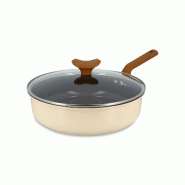 Menastyl - sauteuse praticook 26cm en acier carbone beige avec couvercle en verre - 3256391056004