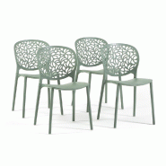 RATTATAN Lot de 4 chaises d'extérieur empilables en polypropylène avec fibre de verre dossier ajouré motif naturel pour jardin bar restaurant Leda