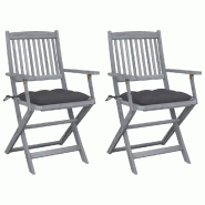 VidaXL Chaises Pliables D Extérieur Lot De 2 Et Coussins Bois D Acacia - gris 3064497