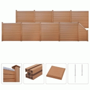 Vidaxl ensemble de clôture wpc 8 carrée 1 inclinée 1495x187 cm marron