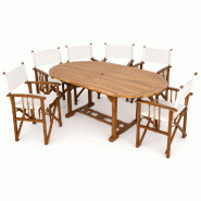 ZIK Ensemble de table et chaises de jardin 6 places en bois : chaises de cinéma pliantes et table à rallonges - Mobilier de salle à manger - marron