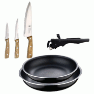 BERGNER - Ensemble de 2 poêles Ø22/26 cm en aluminium embouti avec poignée amovible et ensemble de 3 couteaux de cuisine en acier inoxydable - PK9575_0