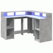 Bureau et lumières LED gris béton 130x130x91cm bois ingénierie Modèle Atlas Master Horizon - 8721158402851 Bureau et lumières LED gris béton 130x130x91cm bois ingénierie Modèle Atlas Master Horizon - 8721158402851