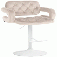 Décoshop26 - Tabouret de bar x1 design moderne assise capitonnée velours crème pied métal blanc 10_0006510 - beige métal 3000265612830