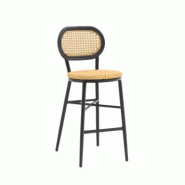Emh Chaise de bar professionnelle Gustave empilable – aluminium noir et assise rotin synthétique – style bistrot élégant – usage chr intérie