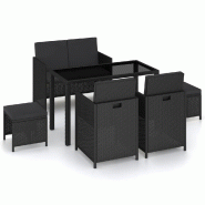 Helloshop26 - Mobilier à dîner de jardin 6 pièces et coussins résine tressée noir 02_0014802 - noir verre 3000138731538