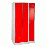 PROREGAL Armoire vestiaire ERMINE avec 3 portes | HxLxP 178x89x50cm | Gris/rouge - rouge métal RAD349-02