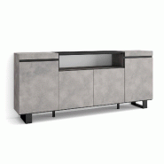 SKRAUT HOME Buffet salon et cuisine, 200x87x35cm, 4 Portes, Design industriel, Ciment - gris Bois manufacturé 61_10