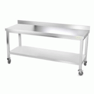 Table de travail en inox 1800 x 600 mm adossée sur roulettes PREMIUM / GOLDINOX - inox 3701770805433 Table de travail en inox 1800 x 600 mm adossée sur roulettes PREMIUM / GOLDINOX - inox 3701770805433