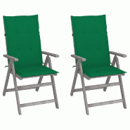 VidaXL Chaises Inclinables De Jardin Lot De 2 Et Coussins Bois Acacia - gris 3064703
