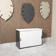 Armoire basse à portes coulissantes Mobel Linea. - 120, Blanc pastel, Gris anthracite_0