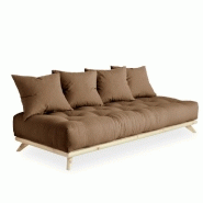 CANAPÉ CONVERTIBLE FUTON SENZA PIN NATUREL COLORIS MOCCA COUCHAGE 90 CM.