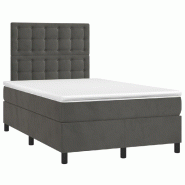 Décoshop26 - Cadre de lit LED avec sommier tête de lit matelas surmatelas 120x200 cm tissu velours gris foncé TDL0207734 - gris 3001226688000