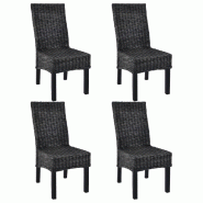 Décoshop26 - Lot de 4 chaises de salle à manger cuisine noir Rotin Kubu et bois de manguier CDS021791 - noir Bois massif 3000017001530