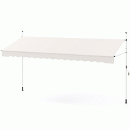 Helloshop26 - Auvent rétractable avec manivelle 400 x 135 x 210-300 cm protection solaire ajustable moderne en polyester blanc 20_0013644 - blanc alu
