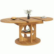 Merax table à manger extensible ronde effet bois avec rangement, ovale, 110-150 x 110 x 76 cm, couleur bois naturel - Bois manufacturé N620CZ260508D