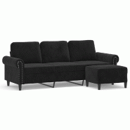 VidaXL Canapé à 3 places avec repose-pieds Noir 180 cm Velours Modèle Orion Master Nordique - 3201220