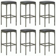 VidaXL Tabourets De Bar Avec Coussins Lot De 6 Gris Résine Tressée - gris 313450 VidaXL Tabourets De Bar Avec Coussins Lot De 6 Gris Résine Tressée - gris 313450