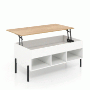 COSTWAY Table basse réglable en hauteur, table d'appoint avec plateau relevable et 3 compartiments ouverts (blanc) - blanc VH34280IT