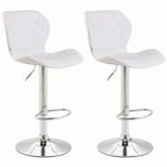 Décoshop26 - Lot de 2 tabourets de bar avec coutures décoratives en forme de losanges en PVC blanc et métal chromé 10_0004102 - blanc 3000251928921 Décoshop26 - Lot de 2 tabourets de bar avec coutures décoratives en forme de losanges en PVC blanc et métal chromé 10_0004102 - blanc 3000251928921