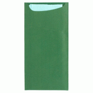 Etui pour couverts kraft vert + serviette bleuclair 11,2x22,5cm x400