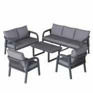 Merax salon de jardin, canapé 2 places avec coussins et tressage corde, extérieur, gris - gris multi-matériau N634P0059G