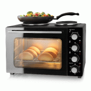 Mini-four Emerio avec 2 plaques de cuisson, 90-230 °C, chaleur tournante, éclairage intérieur, grille et plaque, modèle MO-125236.4. - noir métal