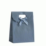 Pochette cadeau gris intissé à noeud L12xP6xH16cm - par 10 - Fermeture velcro